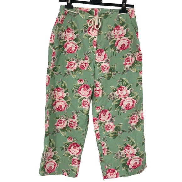 VTG Lauren Ralph Lauren Cottage Rose Floral Capri Pants Rope Drawstring 6 - Picture 1 of 13